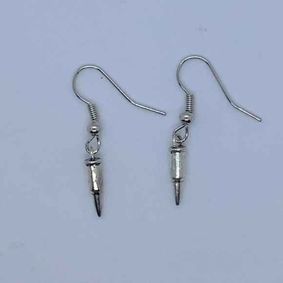 Silver Tone Bullet Dangle Earrings ( 3 for $15 ) - Picture 1 of 3